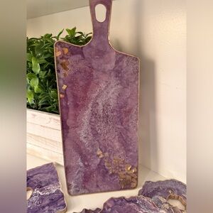 Handmade Purple and Gold Epoxy Resin Charcuterie Cheese Board and 5 Coasters